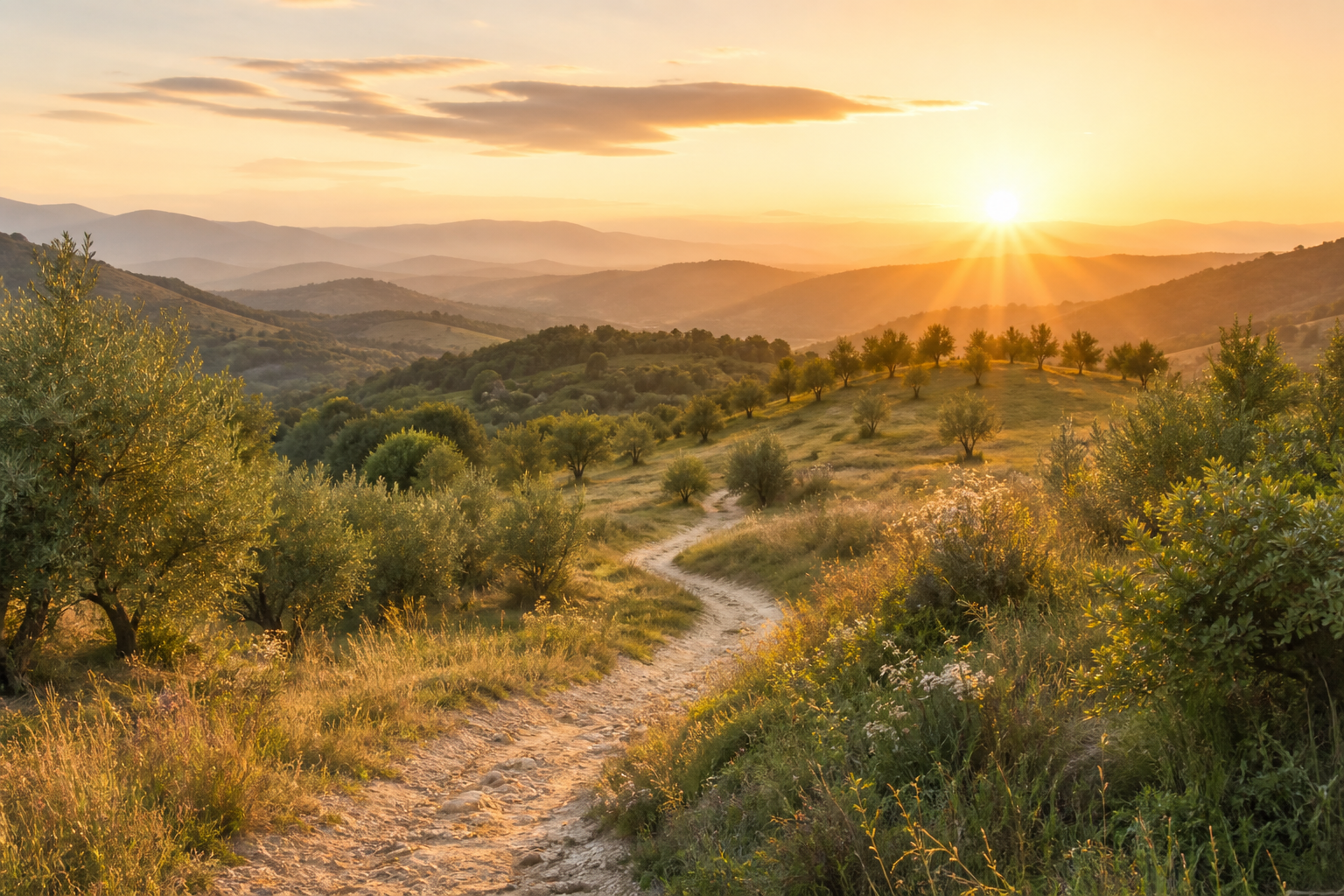 Chemin lumineux dans la nature provençale symbolisant le coaching de vie